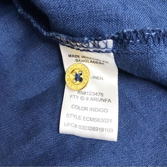 ELLEN‎ TRACY 100% Linen Navy Blue Tunic Top Roll Tab Sleeve V-Neck Size Medium - Picture 9 of 11